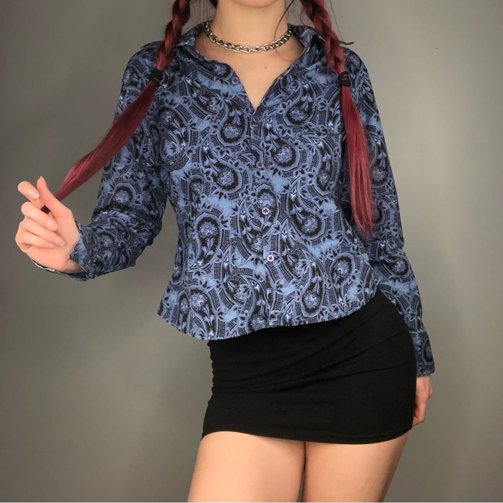 90s Blue Abstract Buttonup - Picture 3 of 4